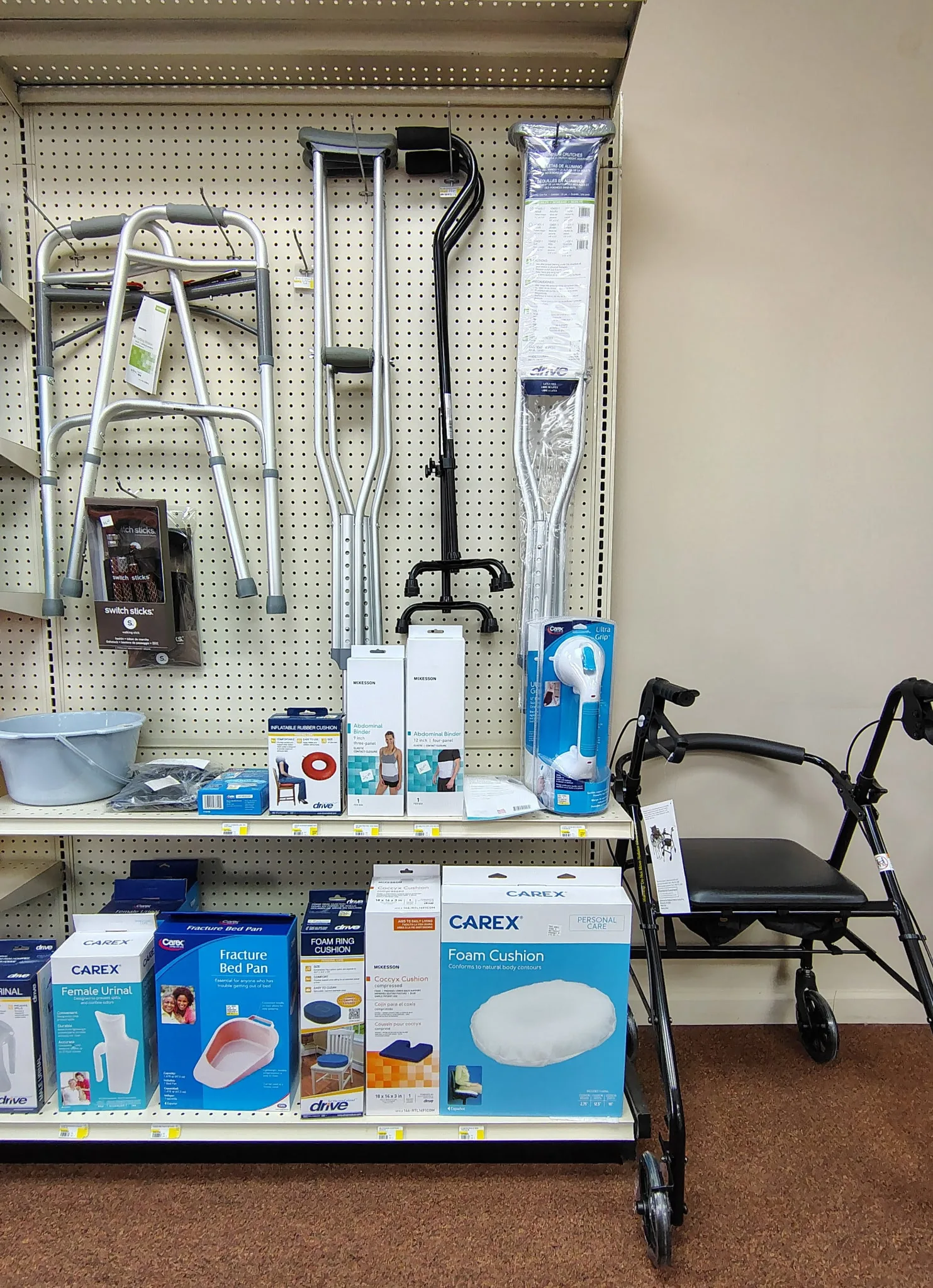 Medical and surgical equipment shelf at Parkway Pharmacy South in Arab
